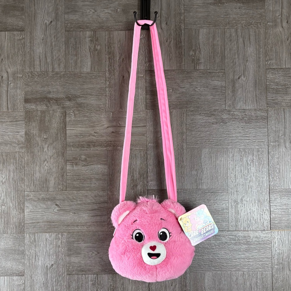 Viral Care Bears CHEER BEAR Pink Soft Plush Small Crossbody Bag Collectible